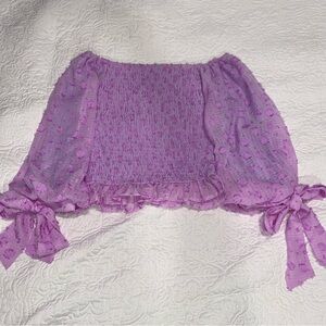 Gingham Cropped Smocked Off The Shoulder Top Bows On Sleeves